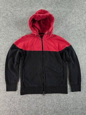 Rag & Bone Men's Precision Color block Zip Hoodie Fleece Med Red Black